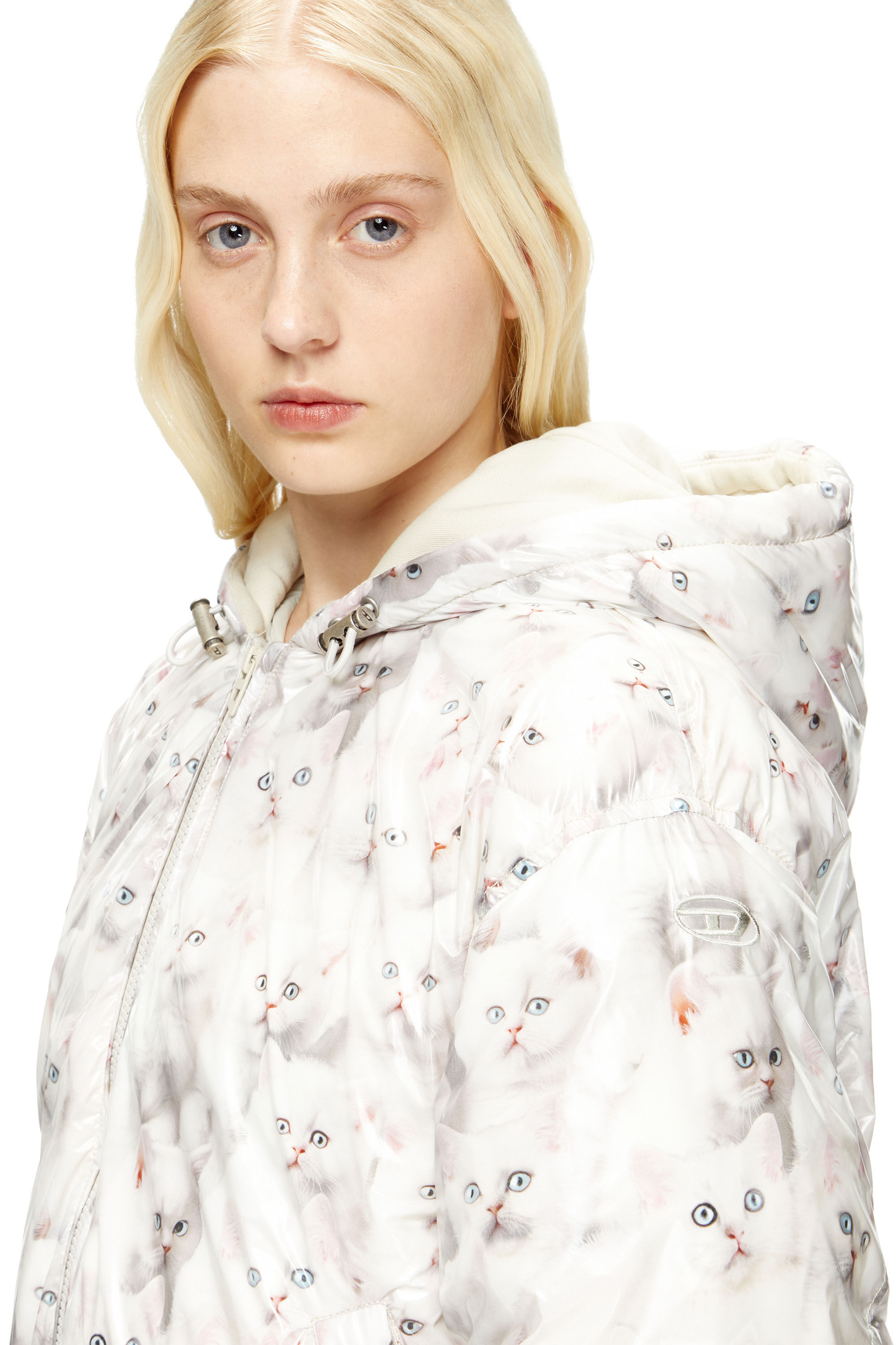 Diesel - W-INNER-R1, Woman's Padded jacket with cat print in White - 5