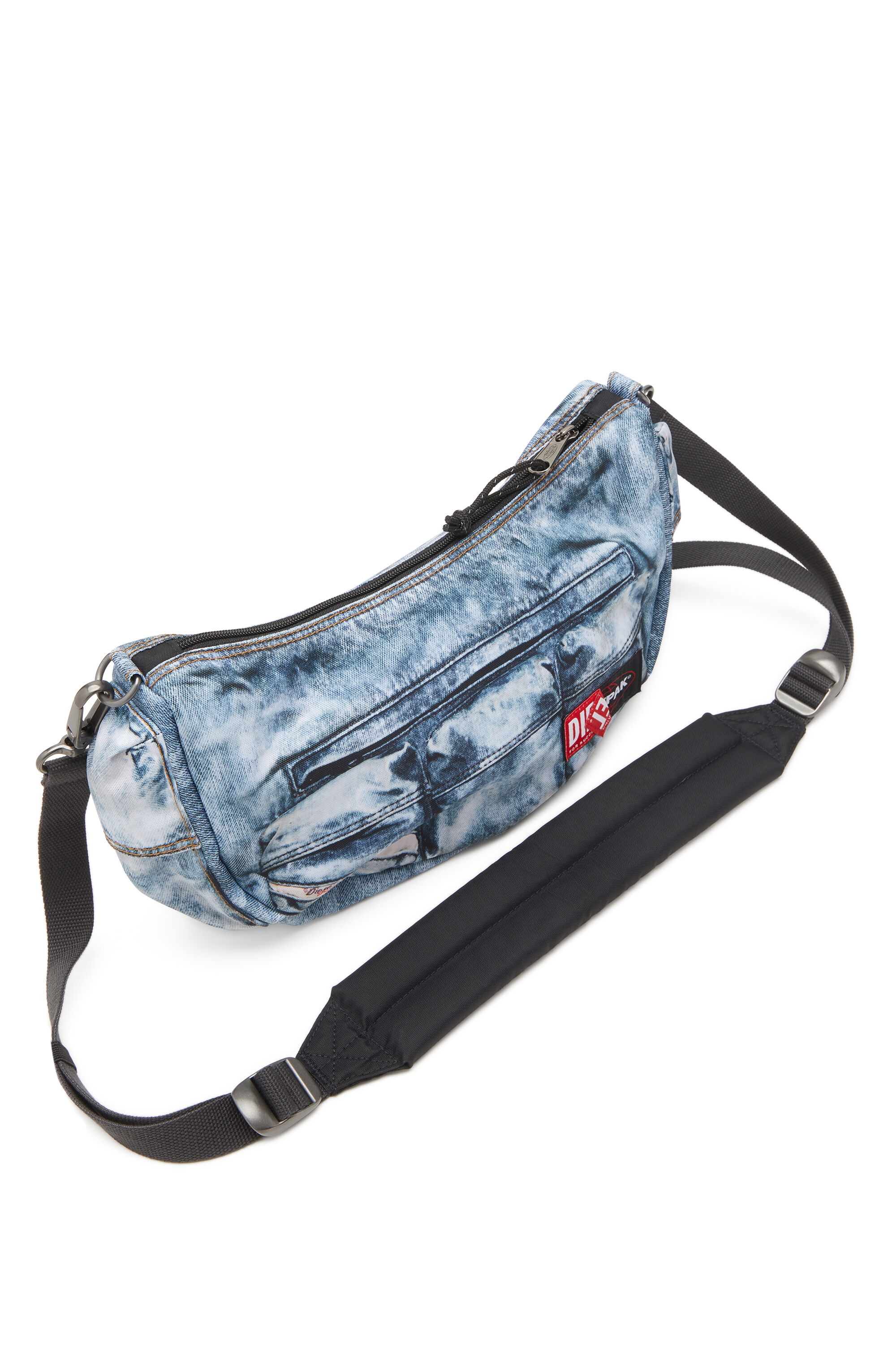 Diesel - DIESEL SHOULDER BAG, Unisex's Multipocket bag in trompe l'oeil denim in Blue - 6