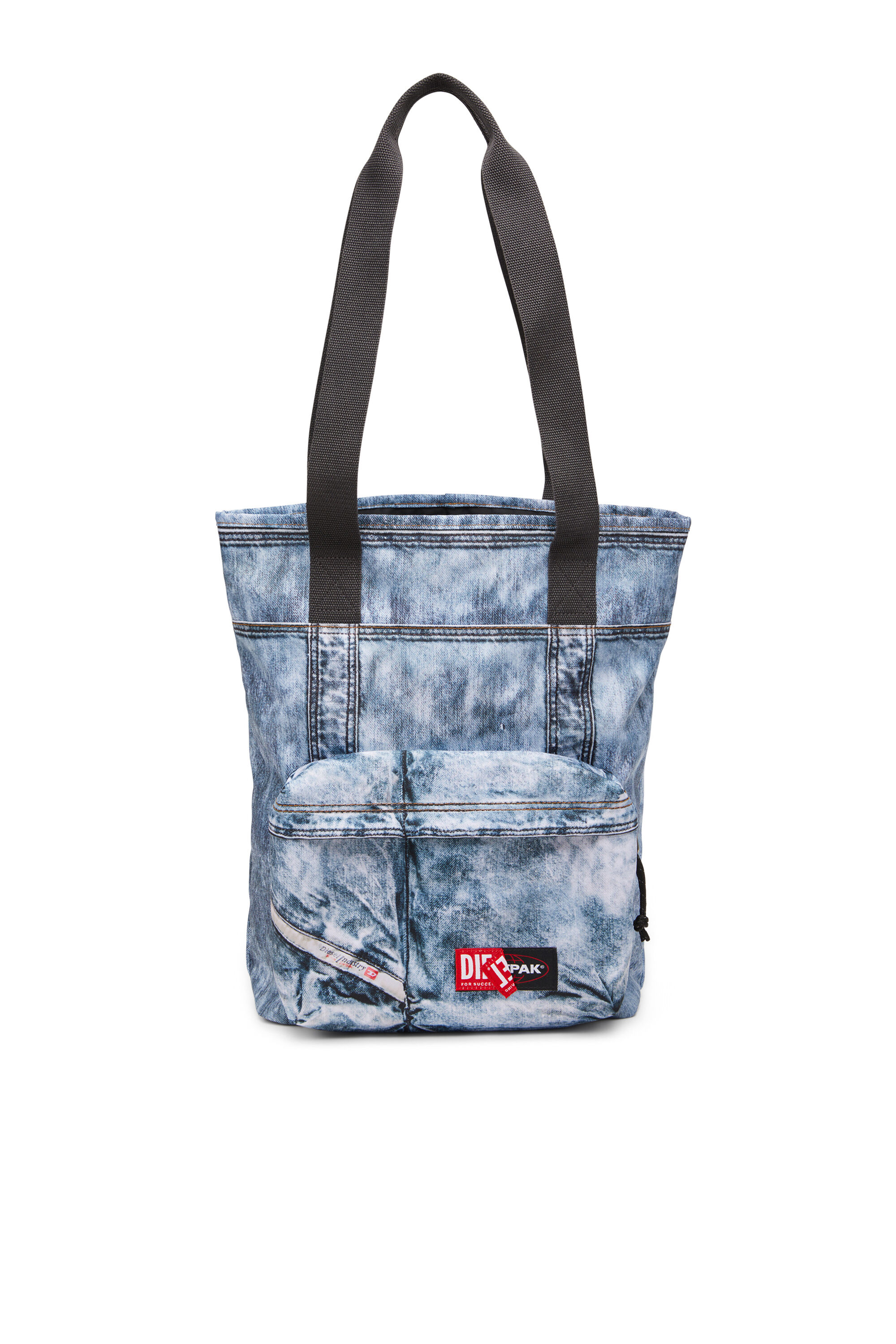 Diesel - DIESEL TOTE, Unisex's Tote bag in trompe l'oeil denim in Blue - 1