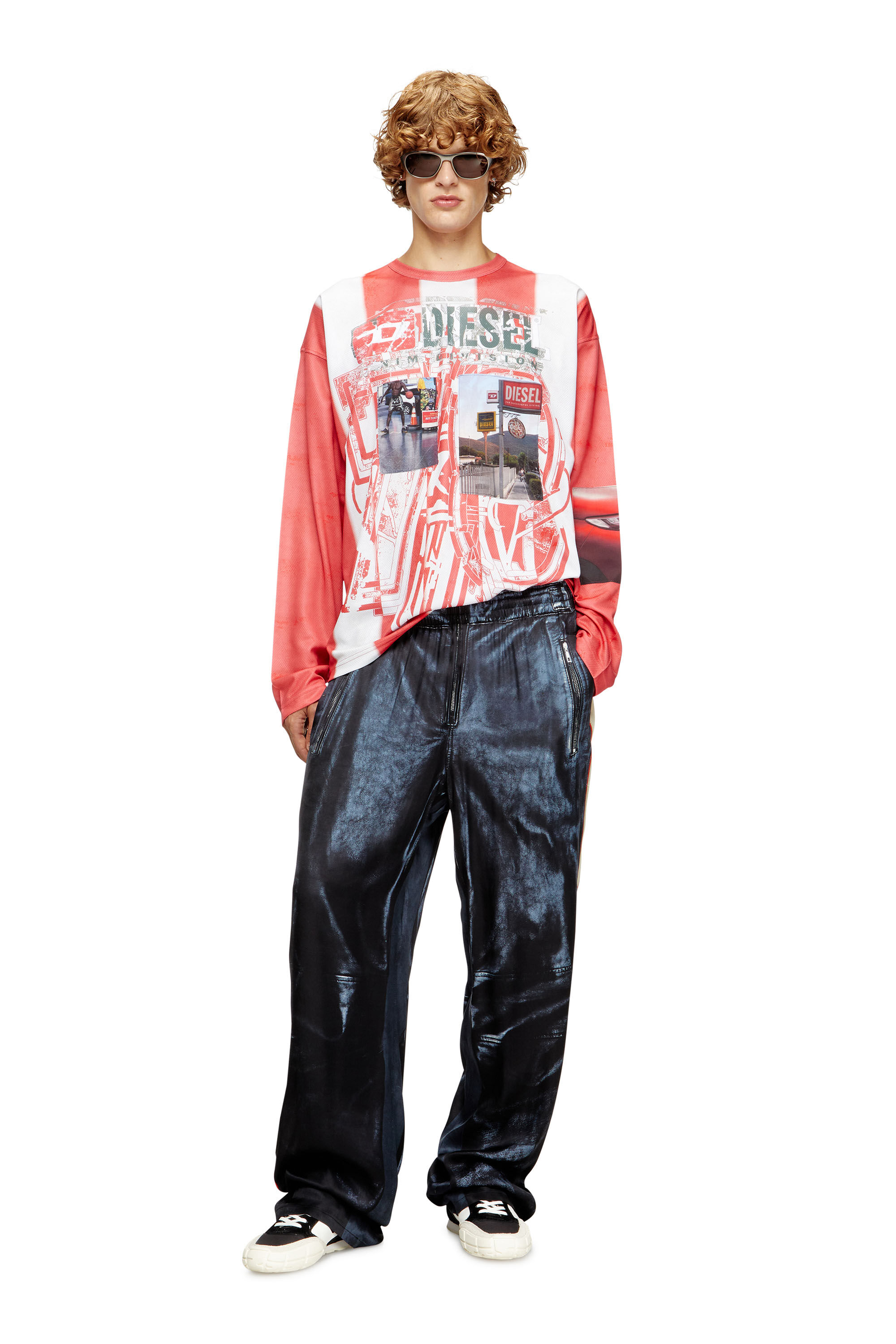 Diesel - P-THECKS-NMAN, Man's Viscose trousers with biker print in Black/Blue - 1