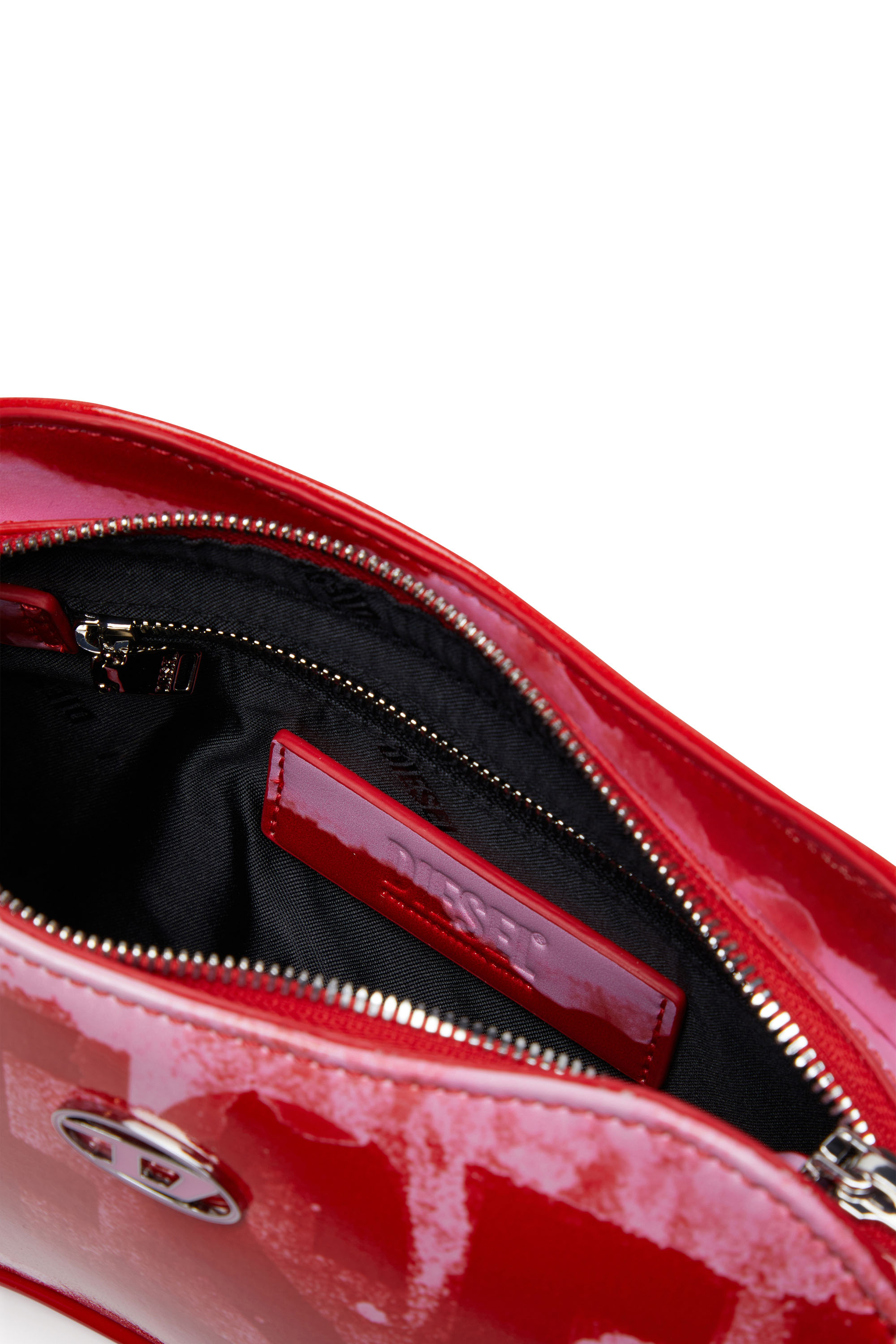 Diesel - PLAY SHOULDER, Woman's Play-Shoulder bag in printed glossy PU in Pink/Red - 3