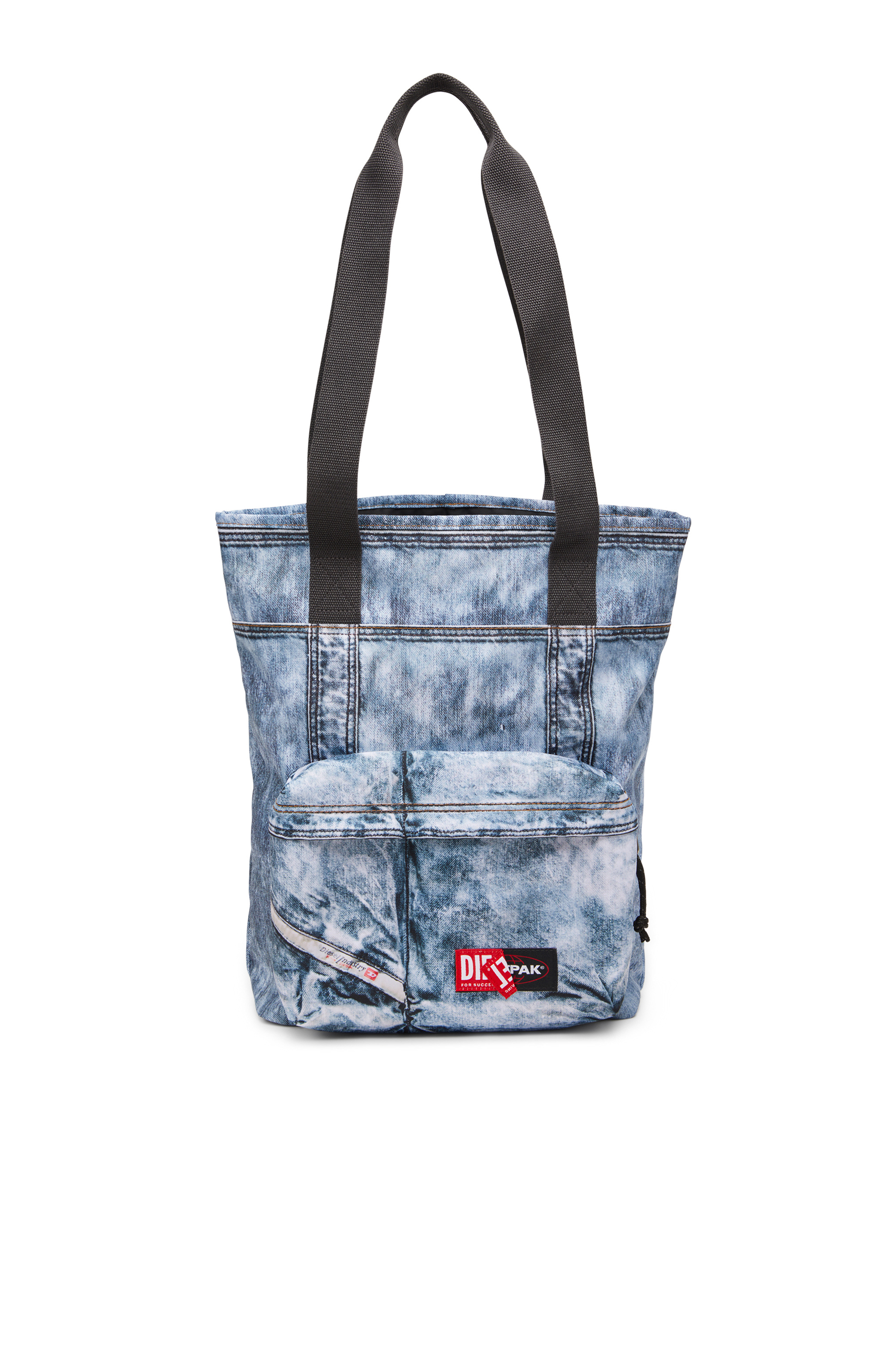 Diesel - DIESEL TOTE, Unisex's Tote bag in trompe l'oeil denim in Blue - 1
