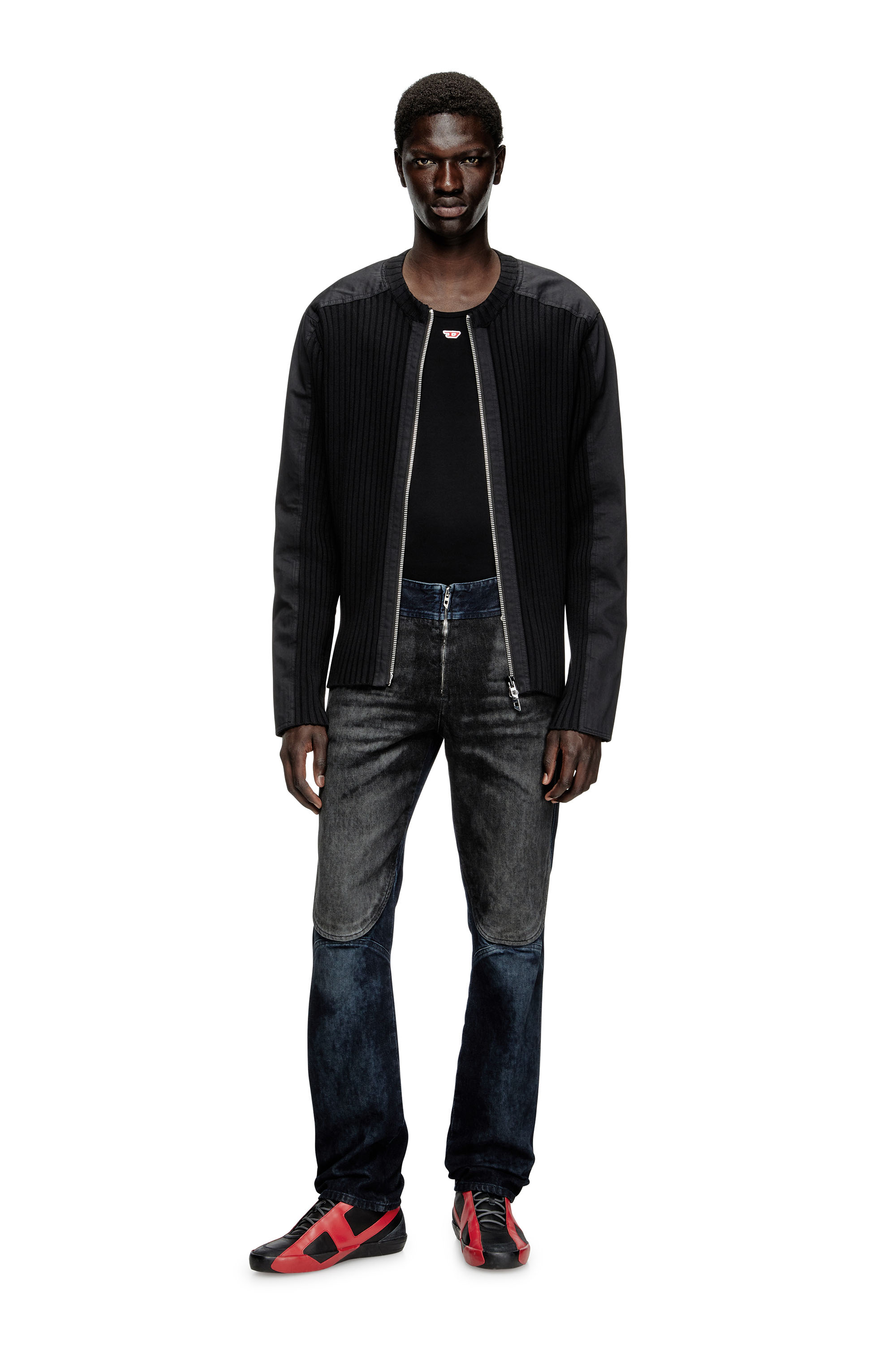 Diesel - K-MATTY, Man's Zipped cardigan with utilitarian panels in Black - 2