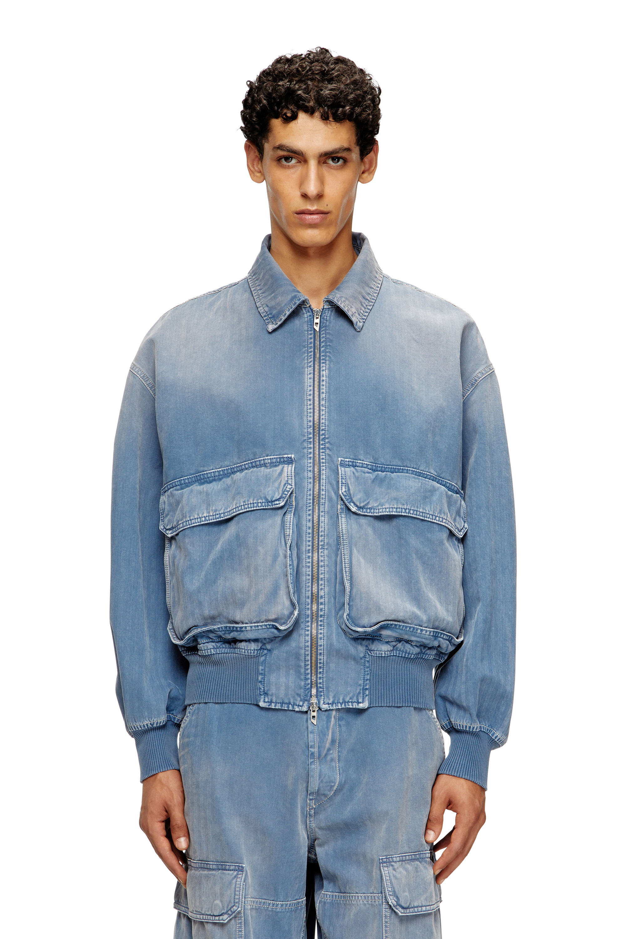Diesel - D-KURZ, Unisex's Jacket in coloured herringbone denim in Light Blue - 1