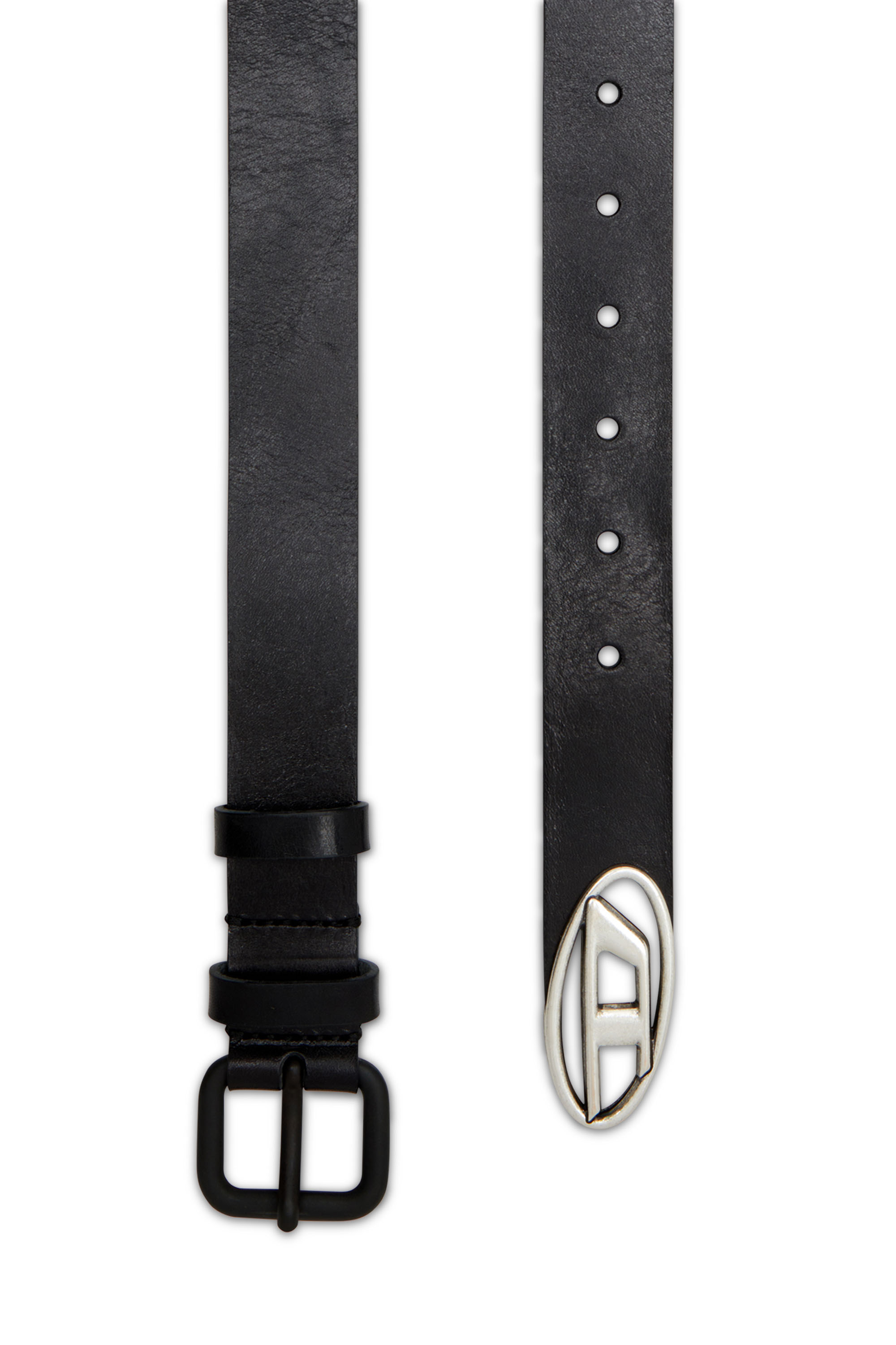 Diesel - B-INLAY, Unisex's Leather belt with oval D logo in Black - 1