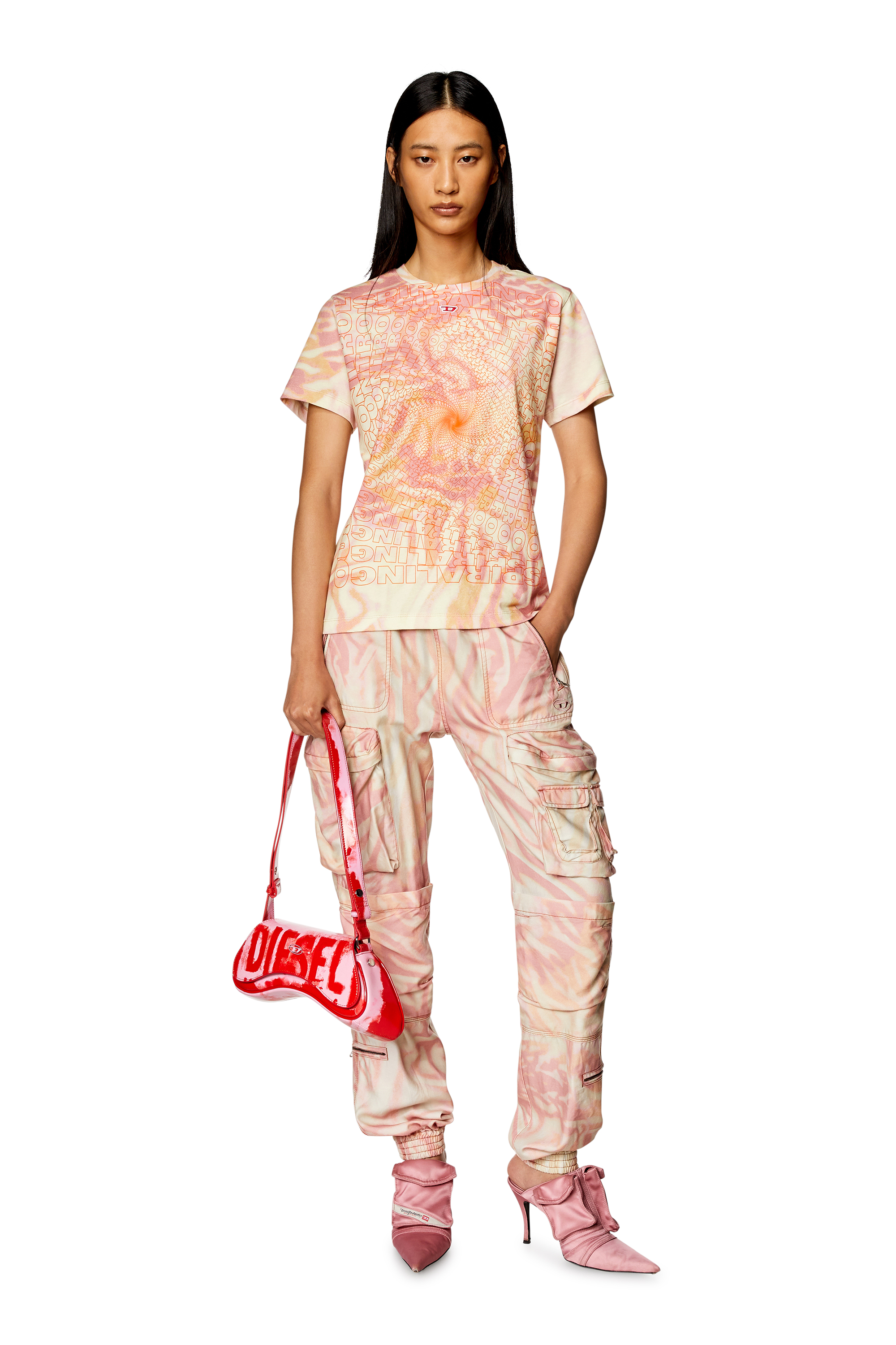 Diesel - PLAY CROSSBODY, Woman's Play-Shoulder bag in printed glossy PU in Pink/Red - 2