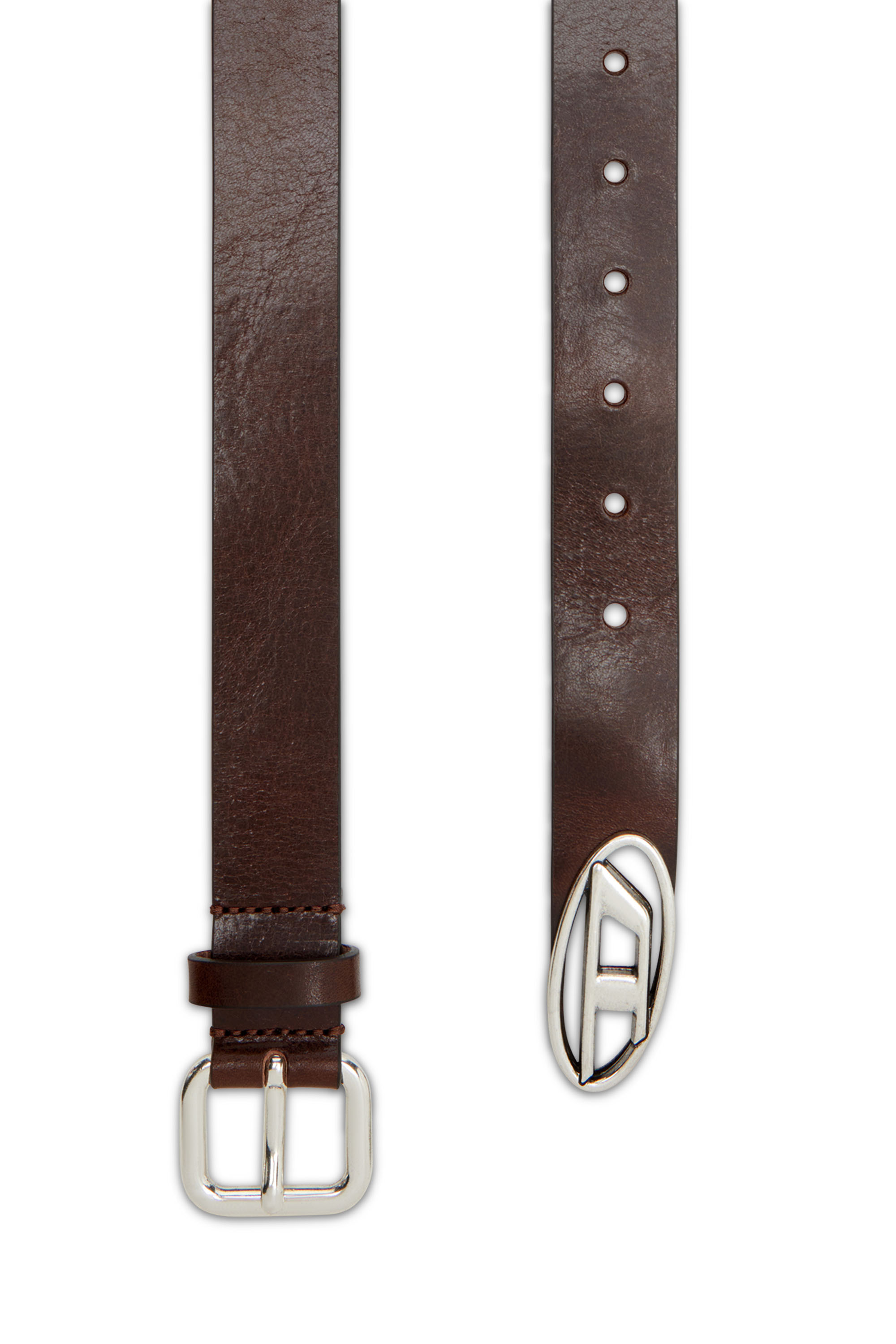 Diesel - B-INLAY, Unisex's Leather belt with oval D logo in Brown - 1